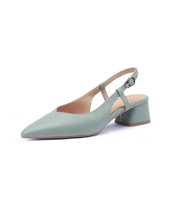Blue Chunky Cowhide Leather Comfy Splicing Sandals Pointed Toe - Image 5