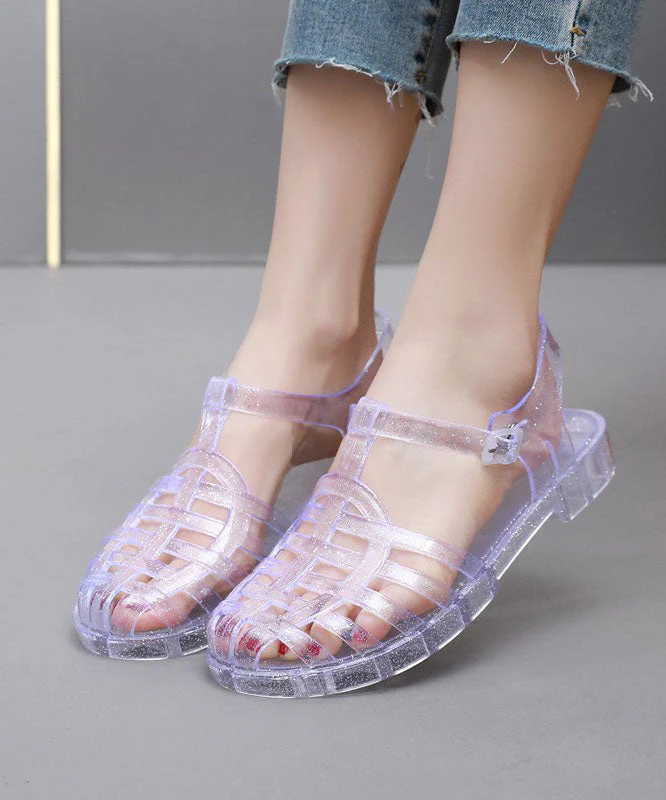Boho Splicing Hollow Out Flat Clear Sandals White - Image 3