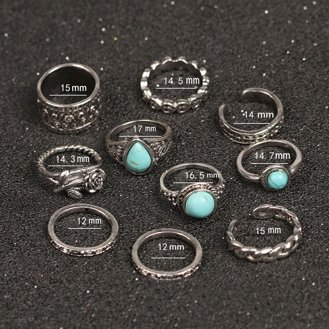 Multi Mix Stone Trimmed Embossed Ring Set - Silver - Image 4