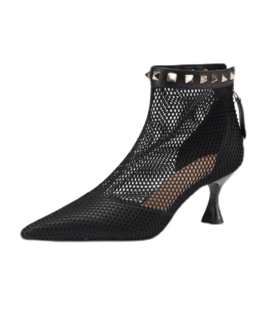 Boots Breathable Black Rivet Pointed Mesh Toe Splicing - Image 5