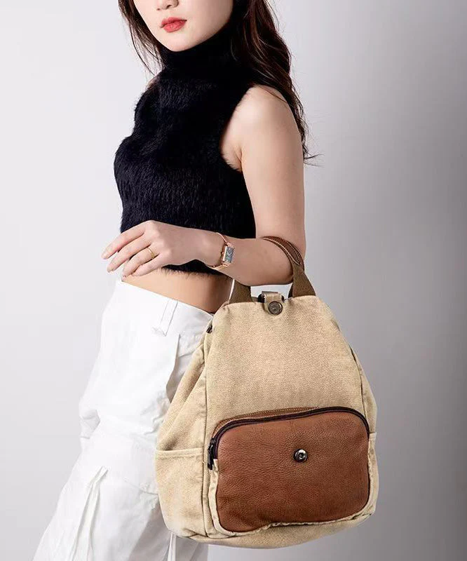 Boutique Grey Versatile Calf Leather Patchwork Canvas Backpack Messenger Bag - Image 2