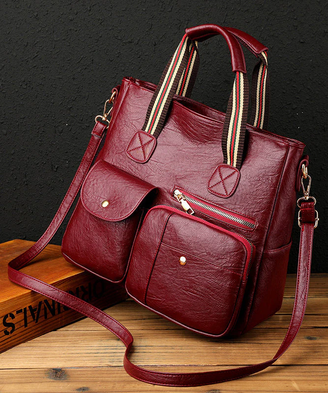 Boutique Mulberry Pockets Large Capacity Faux Leather Tote Handbag - Image 4