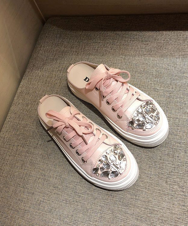 Boutique Slide Up Pink Sandals Splicing Platform Lace Zircon - Image 4