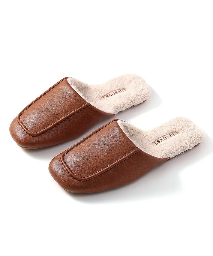 Boutique Slippers Shoes Mulberry Faux Leather Fuzzy Wool Lined - Image 4