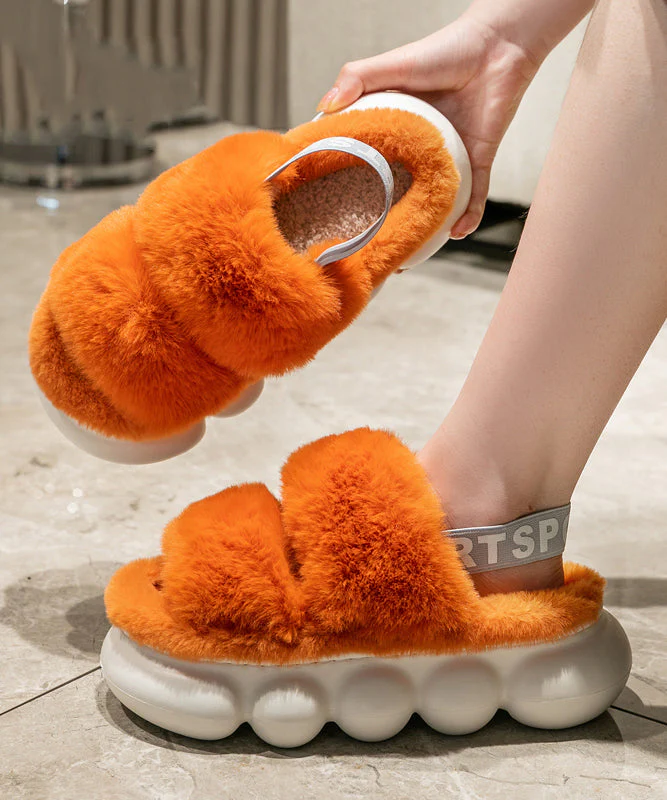 Boutique Splicing Fuzzy Fur Platform Slippers Shoes White - Image 4