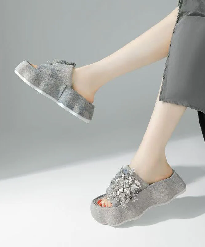 Boutique Tassel Zircon Platform Slide Sandals - Image 2