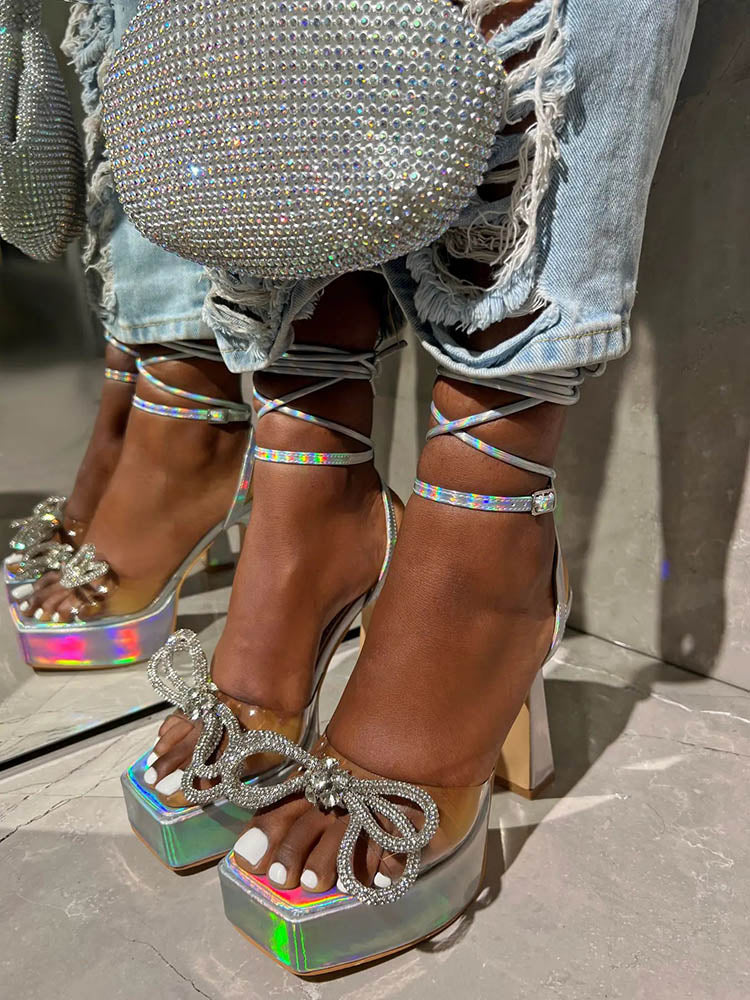 Bow Lace-up Platform Heels - Image 2