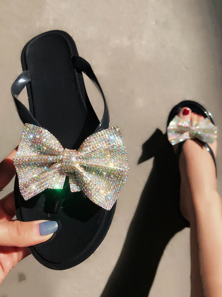 Bow Rhinestone Flip-Flops Sandals - Image 4