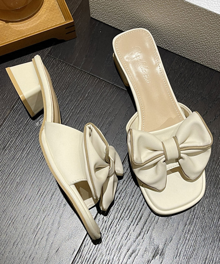 Bow Splicing Chunky Slide Peep Sandals Toe Yellow - Image 4