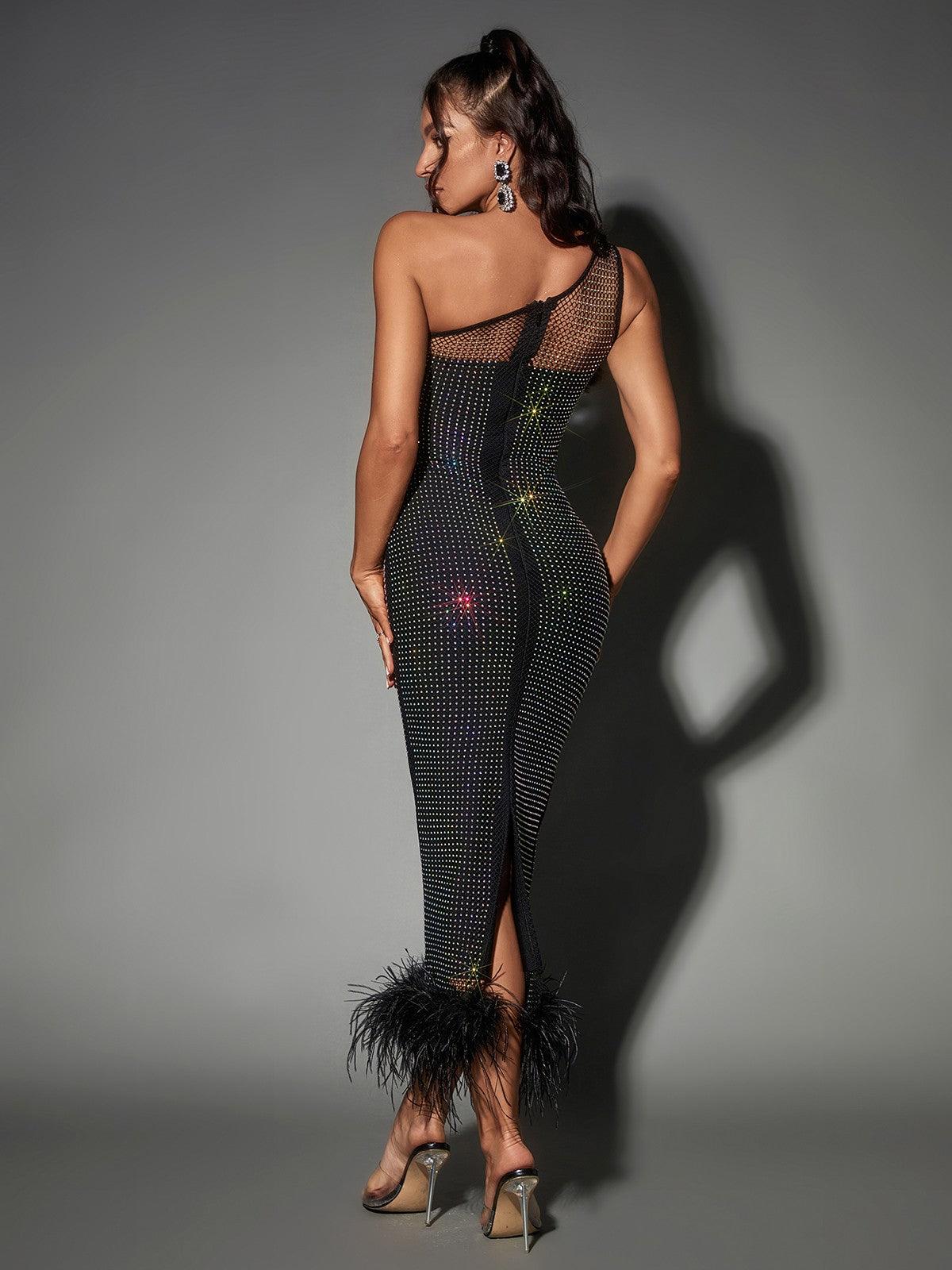 Bowie Mesh Diamond Feather Bandage Dress - Image 5