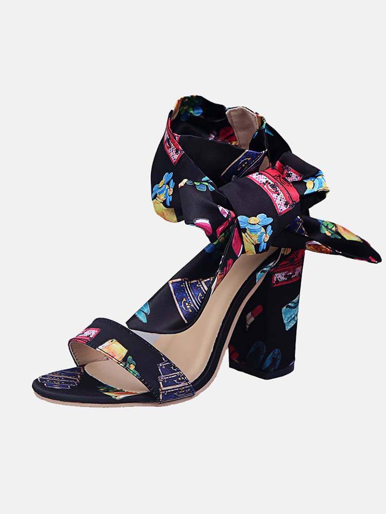 Bowknot High Square Heel Sandals - Image 5