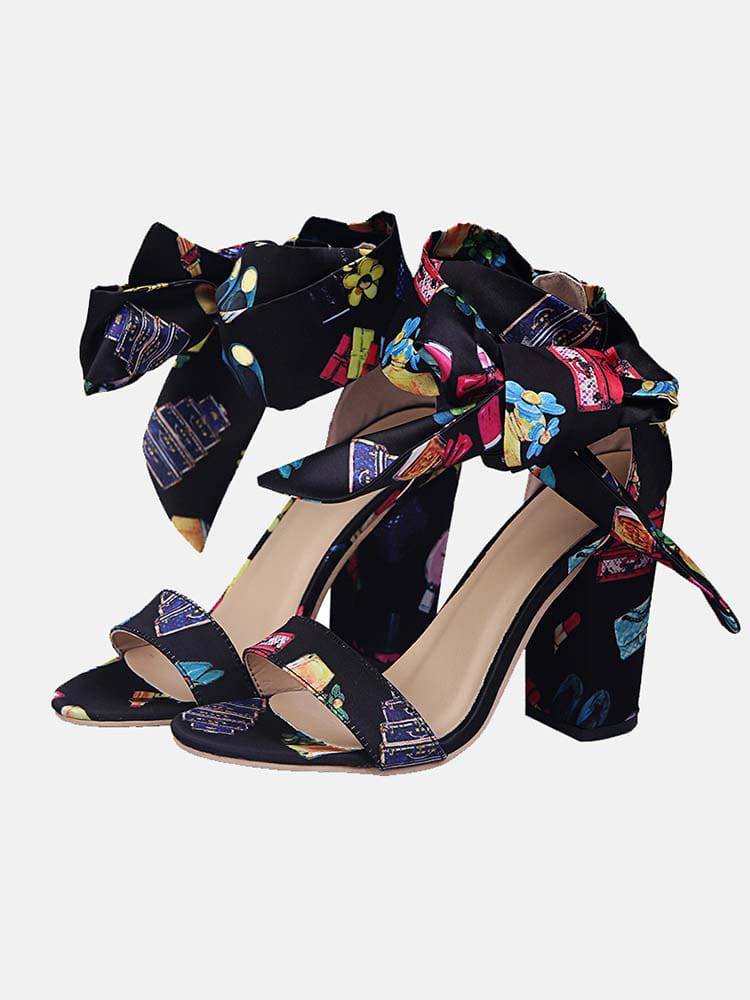 Bowknot High Square Heel Sandals - Image 6