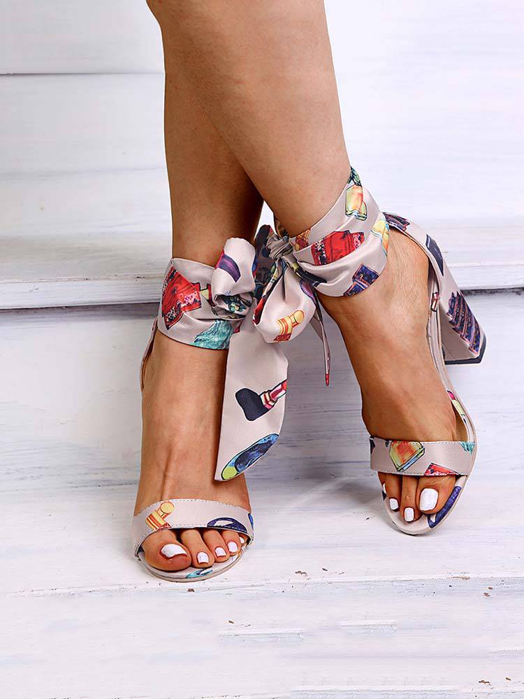 Bowknot High Square Heel Sandals - Image 7