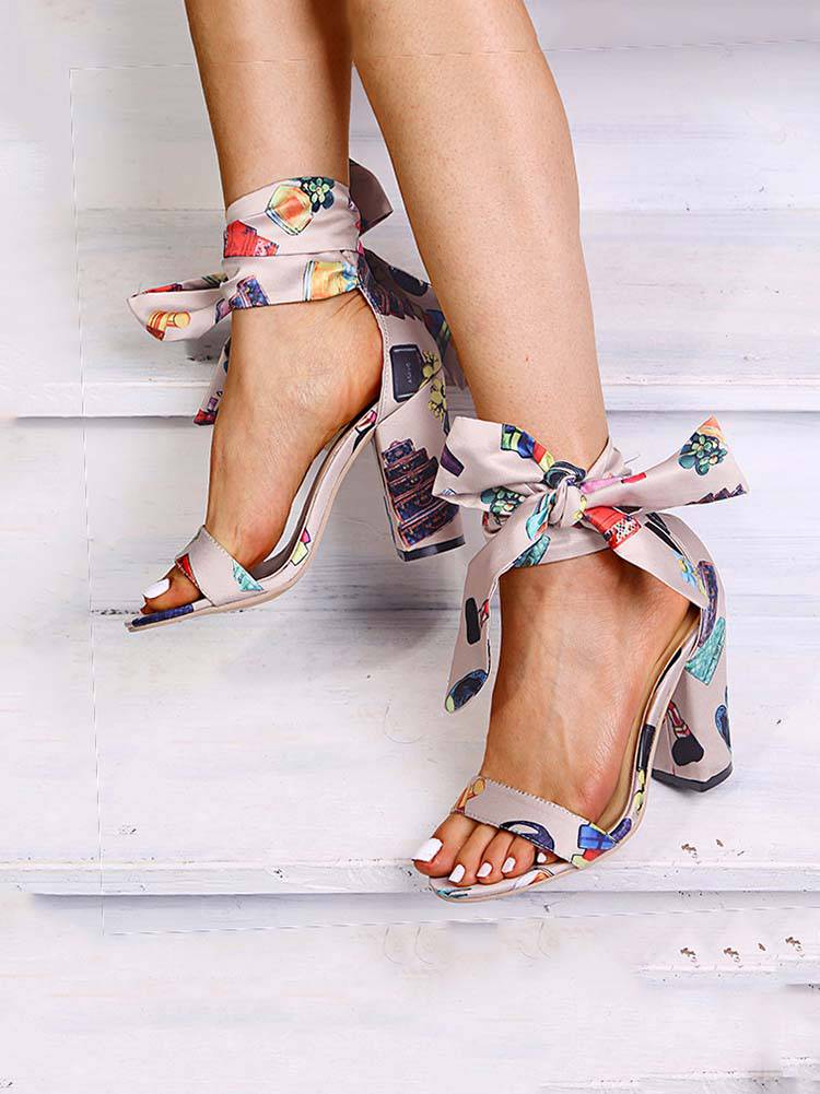 Bowknot High Square Heel Sandals - Image 8