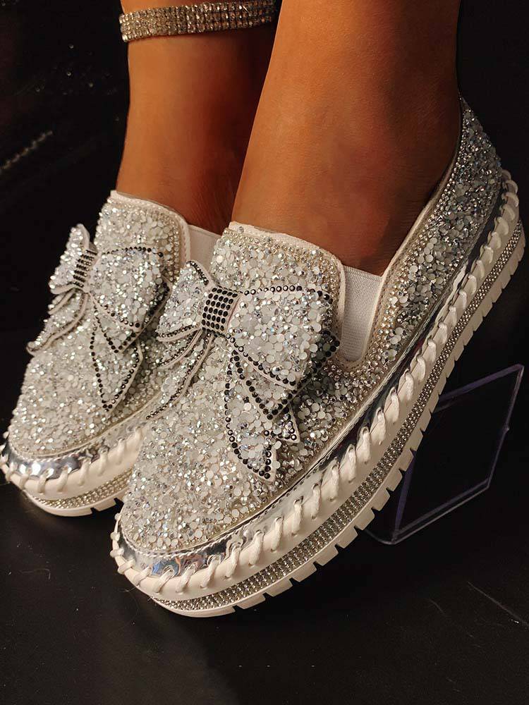 Bowknot Rhinestone Loafers Shoes - Image 10