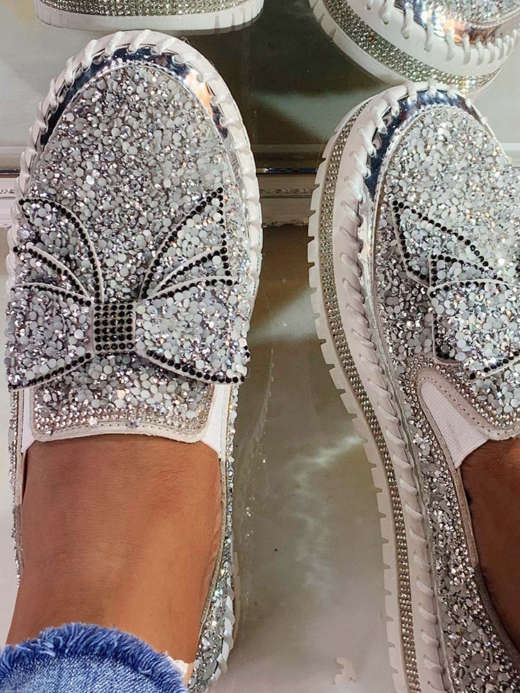 Bowknot Rhinestone Loafers Shoes - Image 12