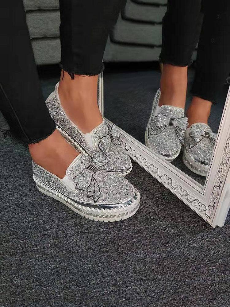 Bowknot Rhinestone Loafers Shoes - Image 13