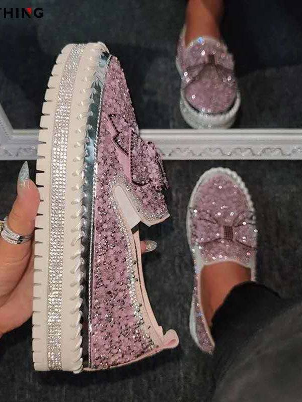 Bowknot Rhinestone Loafers Shoes - Image 16