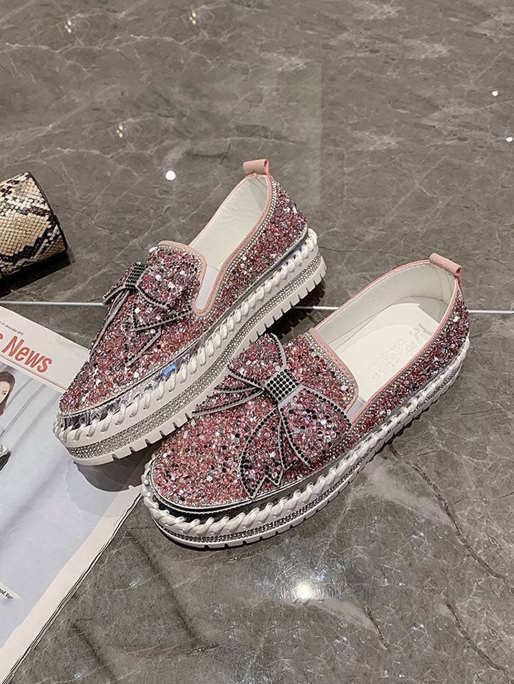 Bowknot Rhinestone Loafers Shoes - Image 17