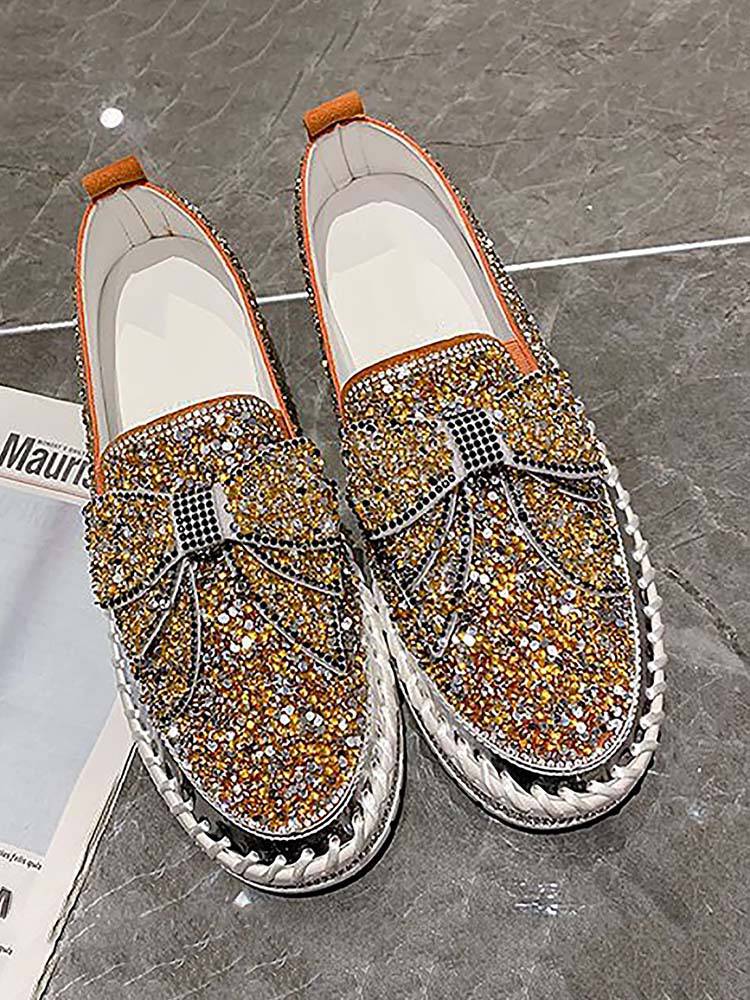 Bowknot Rhinestone Loafers Shoes - Image 18