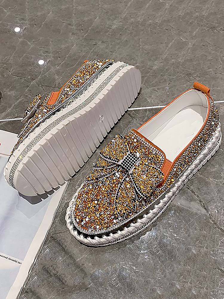 Bowknot Rhinestone Loafers Shoes - Image 19