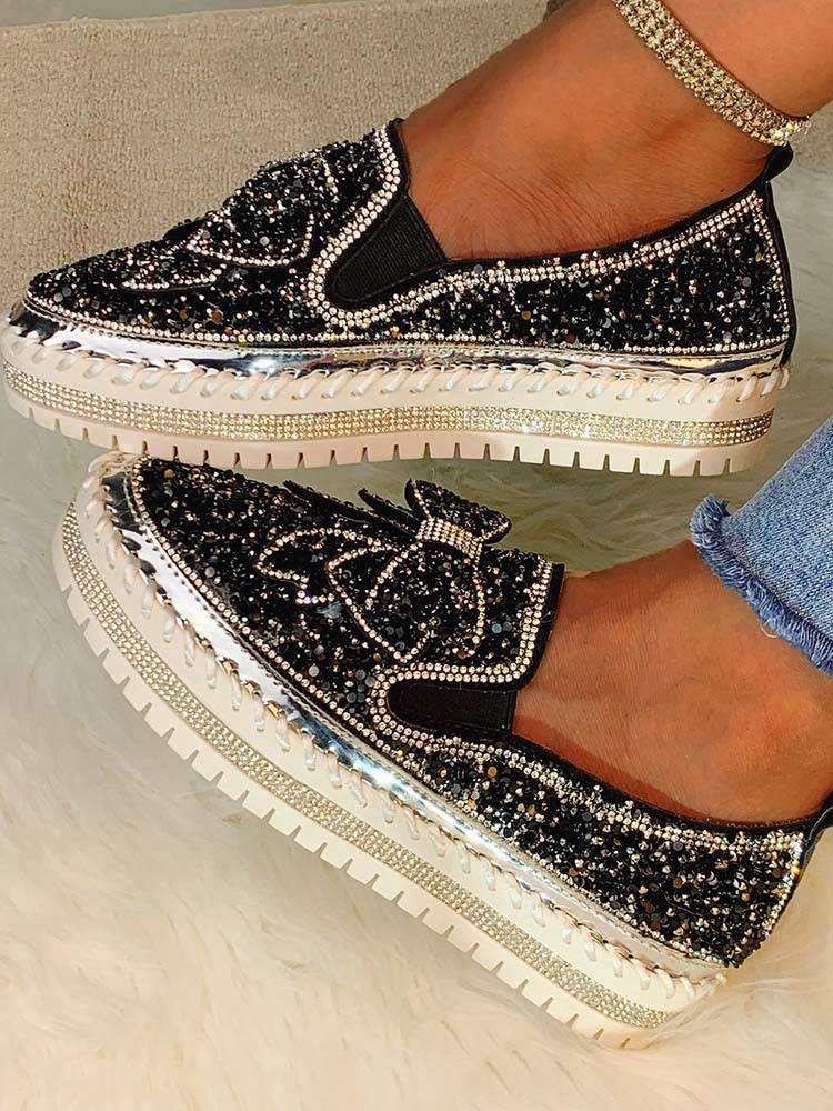 Bowknot Rhinestone Loafers Shoes - Image 3