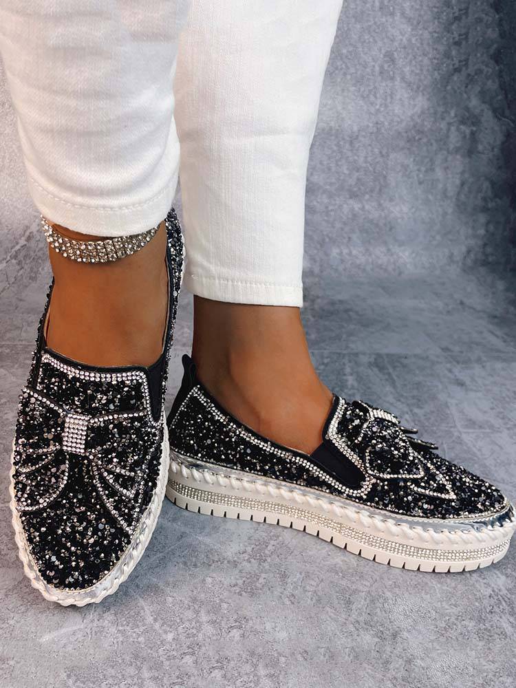 Bowknot Rhinestone Loafers Shoes - Image 4