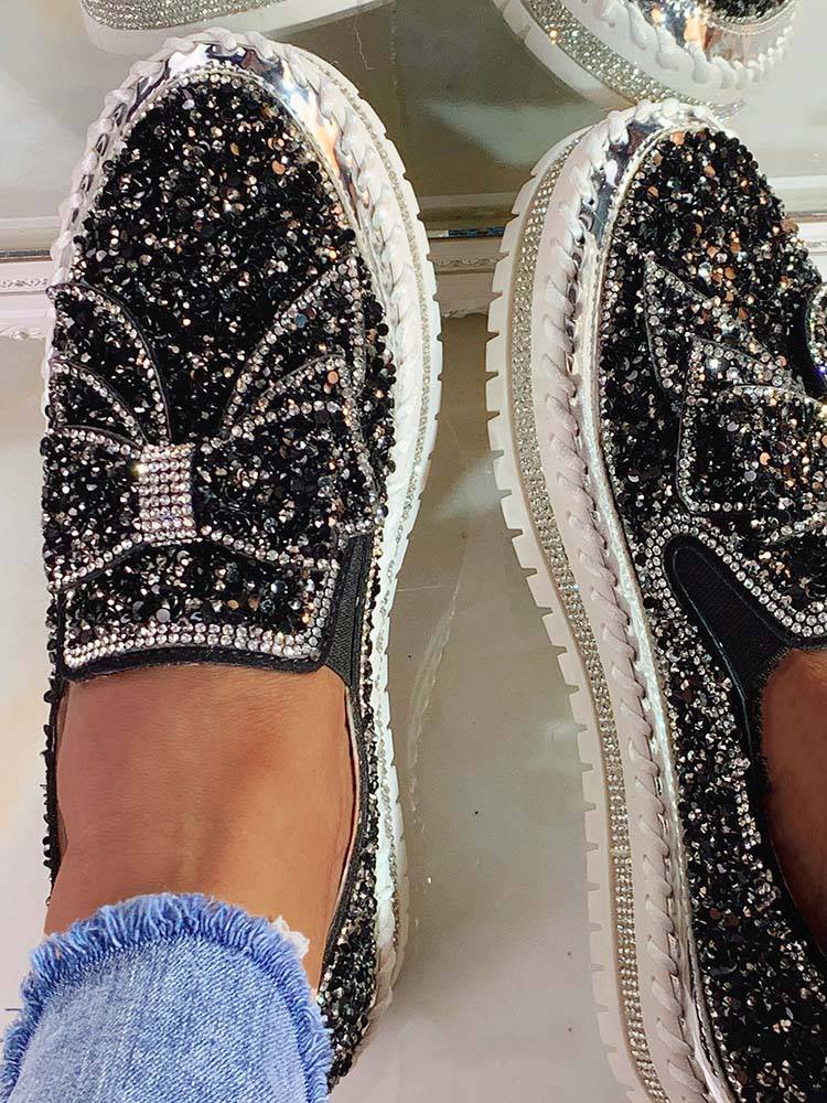 Bowknot Rhinestone Loafers Shoes - Image 5