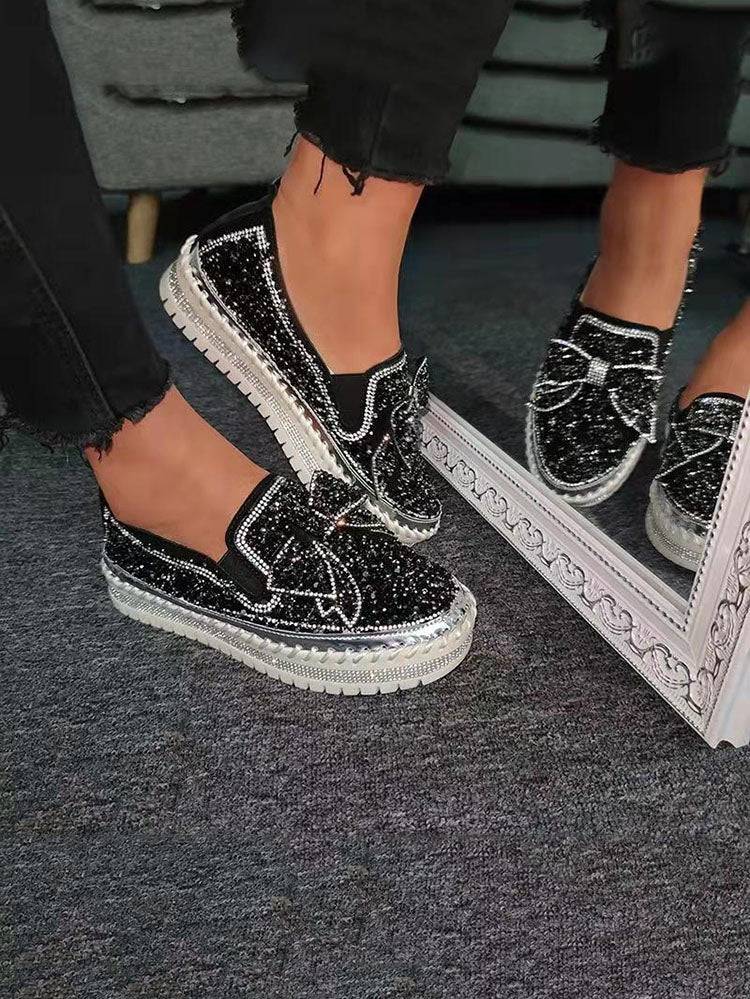 Bowknot Rhinestone Loafers Shoes - Image 6