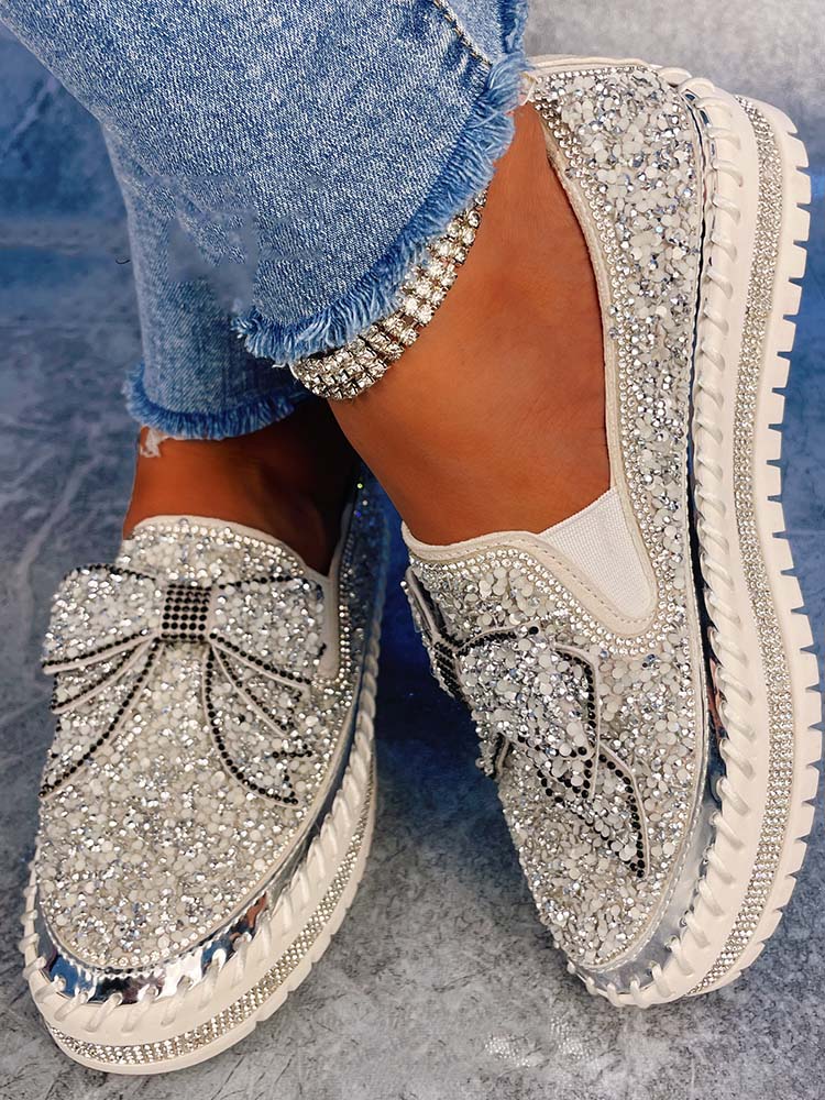 Bowknot Rhinestone Loafers Shoes - Image 8
