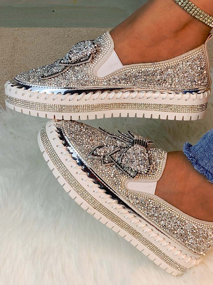 Bowknot Rhinestone Loafers Shoes - Image 9
