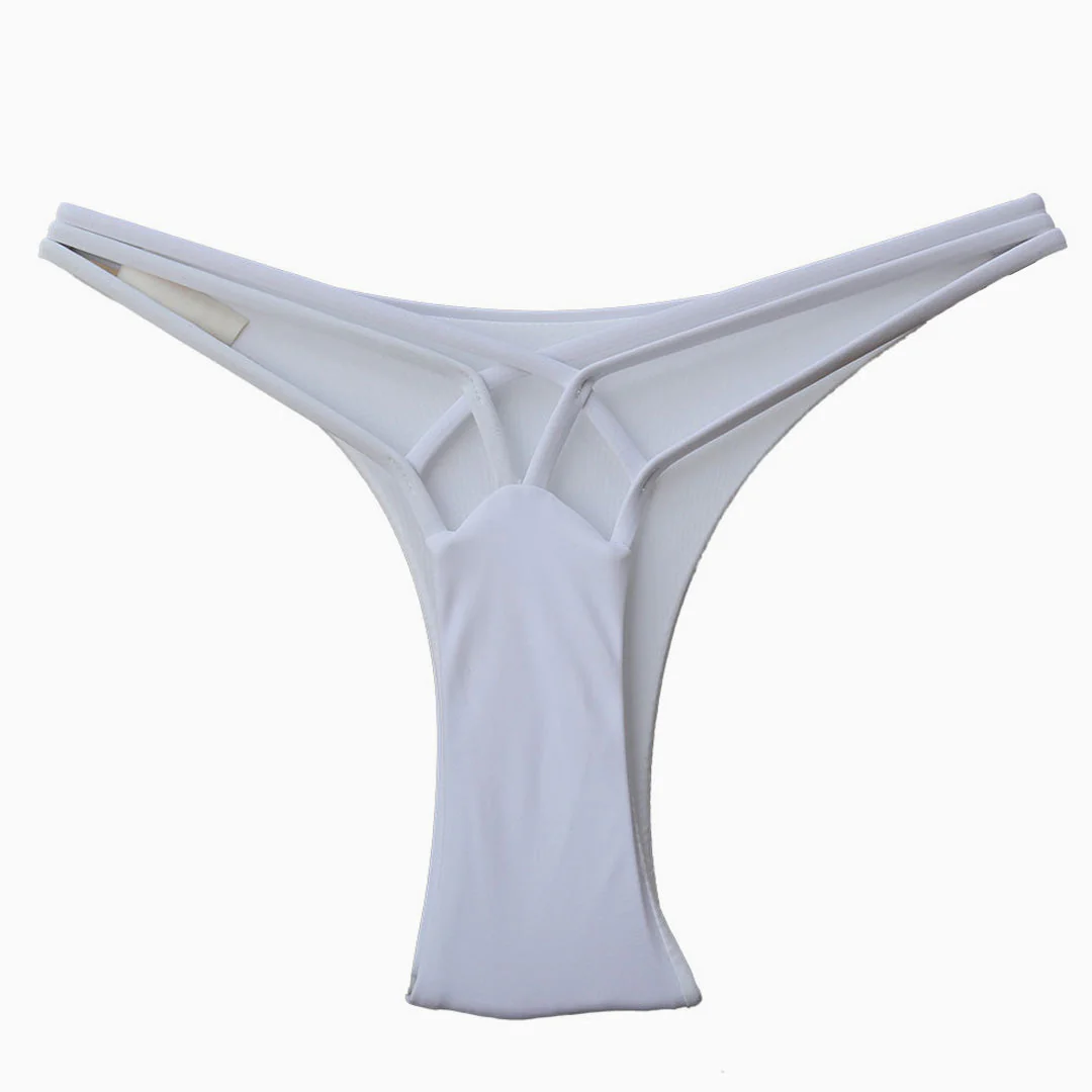Cut Out Crisscross Bikini Thong Bottom - White - Image 2