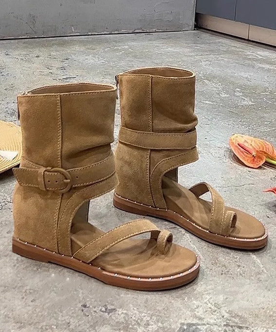 Brown Boho Hollow Out Wedge Thong Sandals Boots - Image 5