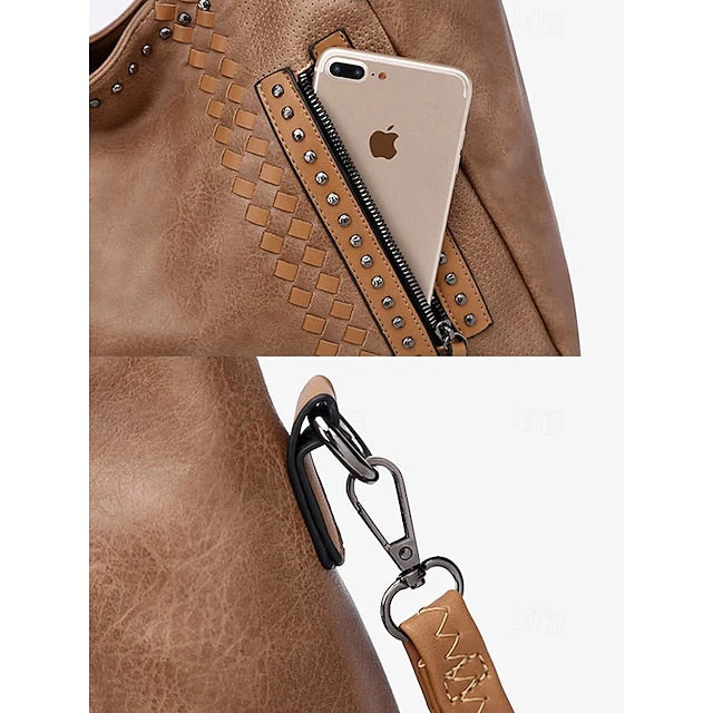Brown Faux Tote Bag Handbag Leather Spacious - Image 7