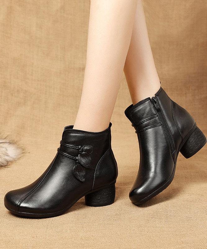 Brown zippered Cowhide Leather Boots Splicing Boots - Image 2