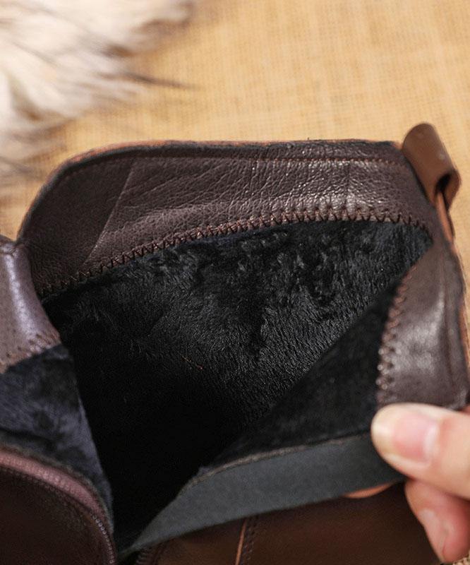 Brown zippered Cowhide Leather Boots Splicing Boots - Image 4