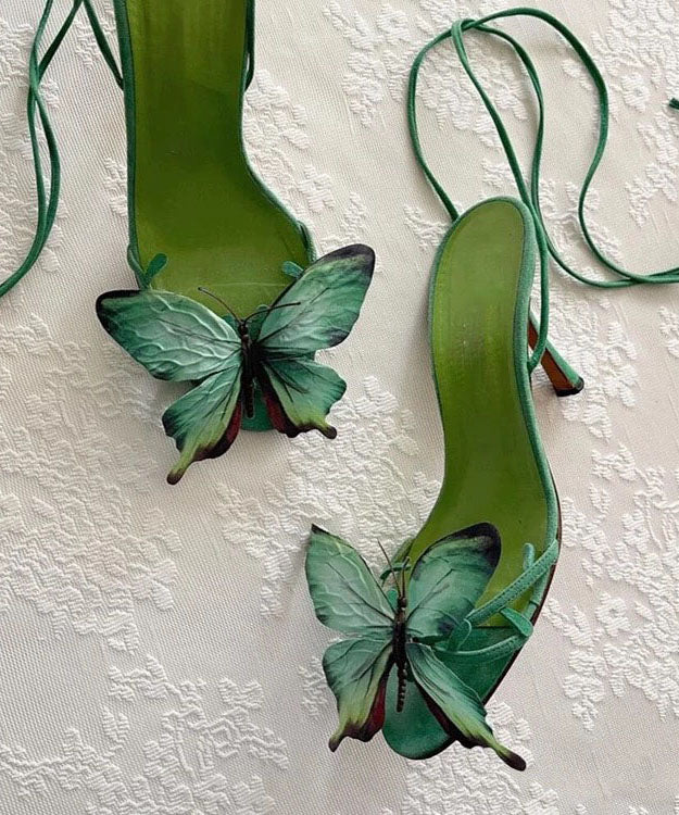Butterfly Sandals Lace Flower Green Stiletto Up - Image 5