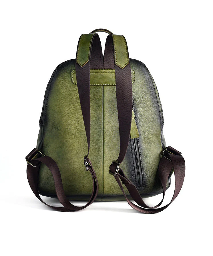 Capacity Retro Calf Leather Durable Backpack Bag Green Large - Image 5