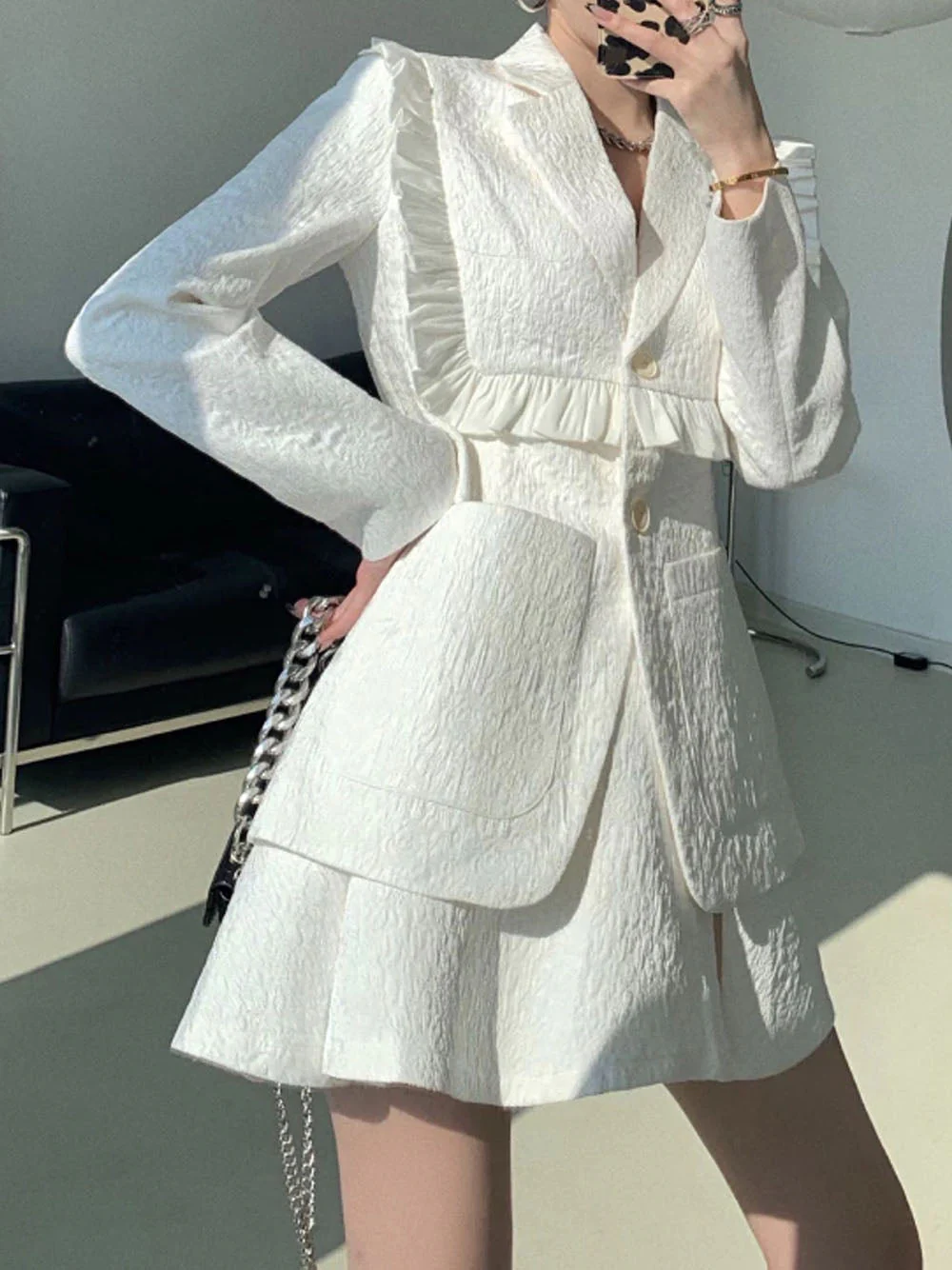 CARA Tweed Wool Blazer & Skirt Set - Image 5