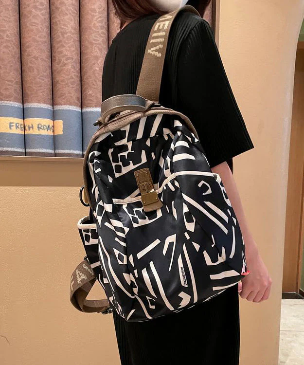 Casual Black Print Solid Durable Backpack Bag - Image 4