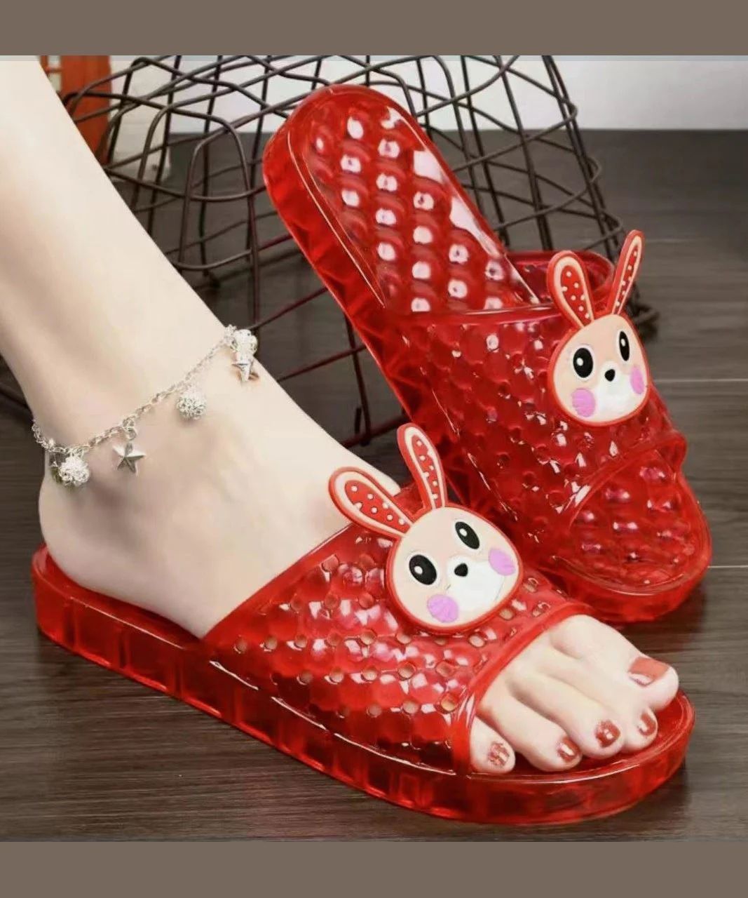 Casual Blue Crystal Transparent Flat Bottomed Slippers - Image 3