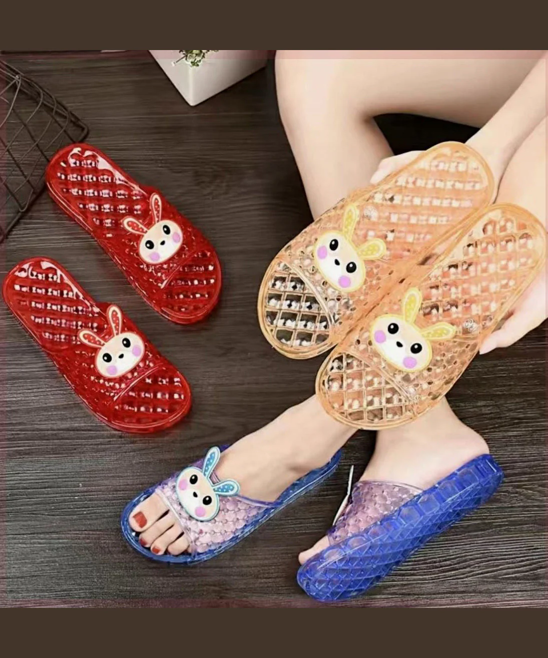 Casual Blue Crystal Transparent Flat Bottomed Slippers - Image 5