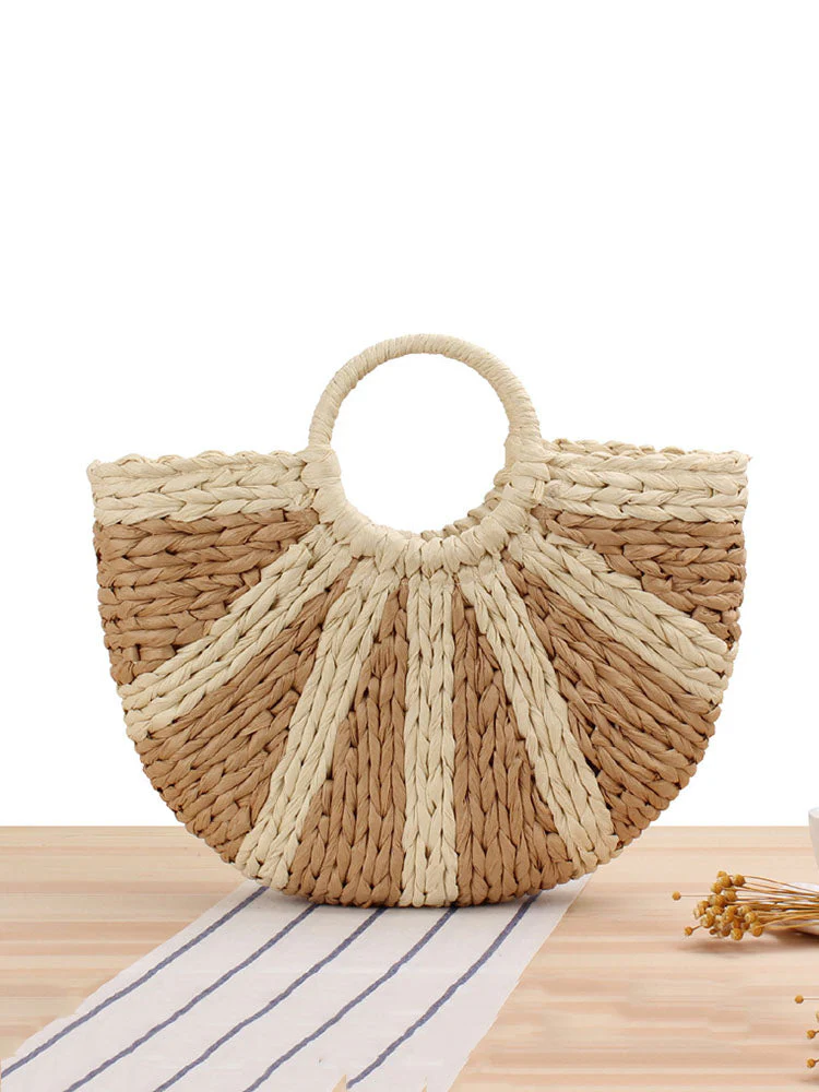 Casual Color Block Straw Handbag - Image 2