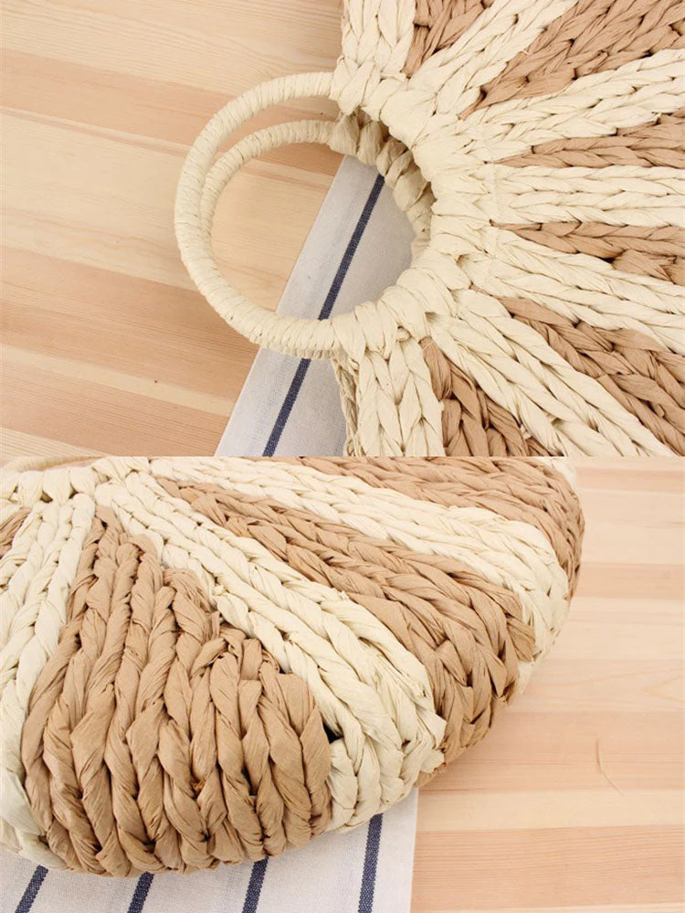 Casual Color Block Straw Handbag - Image 3