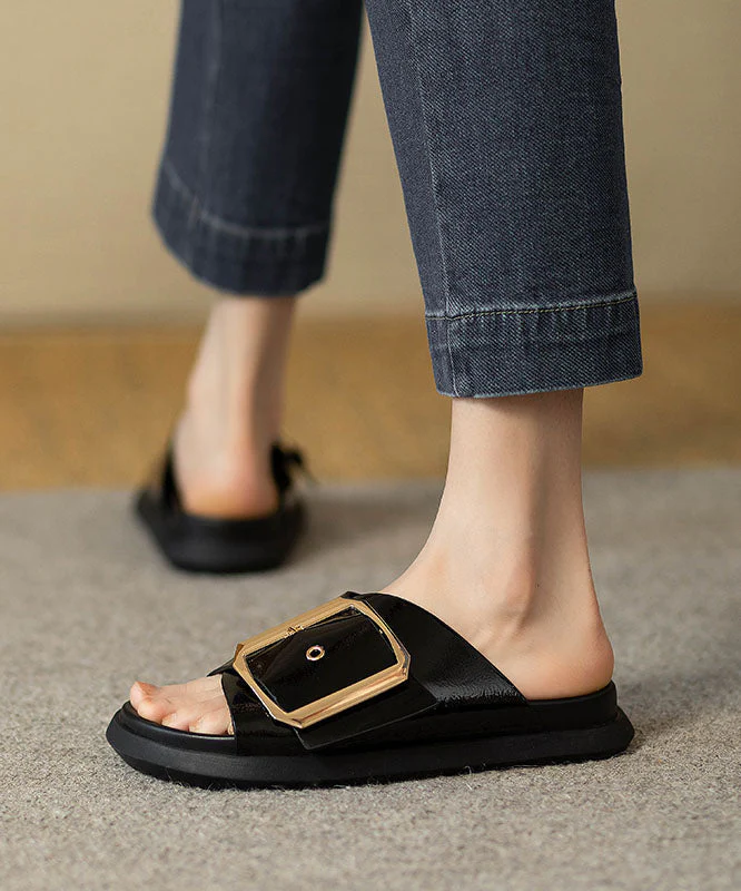 Casual Comfy Black Splicing Platform Slide Sandals - Image 5
