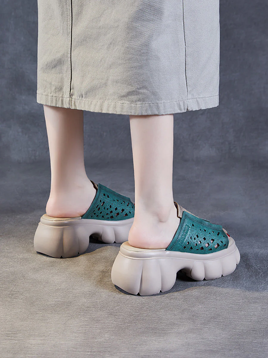 Casual Leather Spliced Platfrom Slippers - Image 10