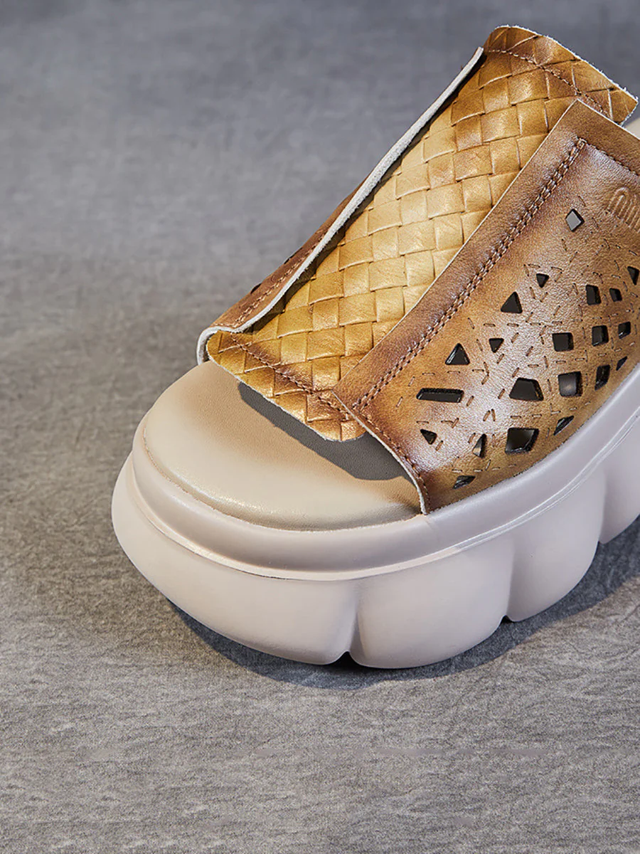 Casual Leather Spliced Platfrom Slippers - Image 11