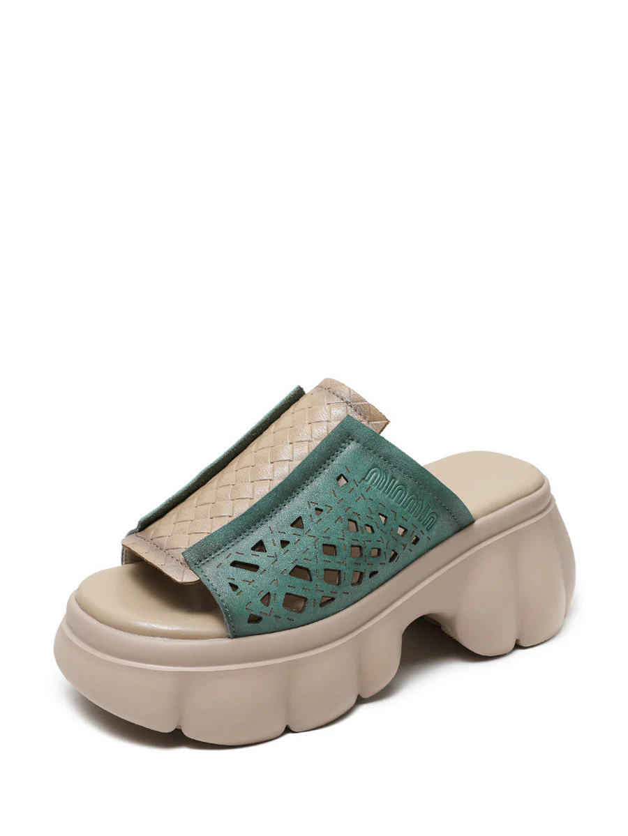 Casual Leather Spliced Platfrom Slippers - Image 13