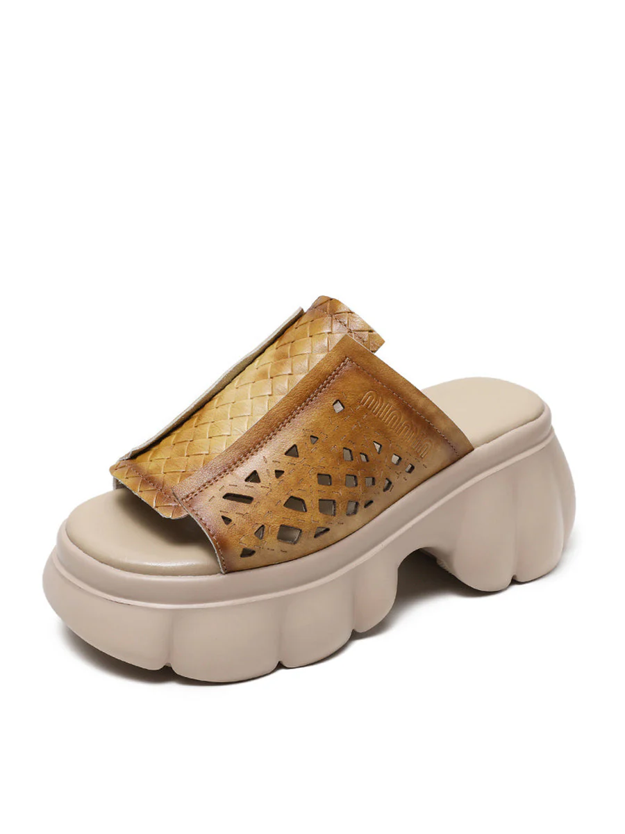 Casual Leather Spliced Platfrom Slippers - Image 14