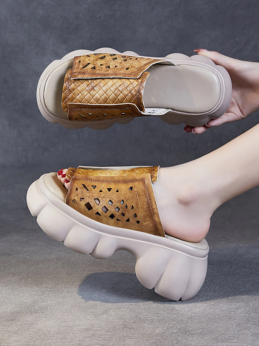 Casual Leather Spliced Platfrom Slippers - Image 5